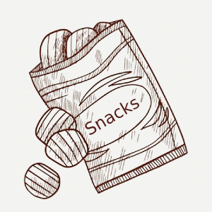 dibujo de un bolsa de snacks con algunos saliendo de la bolsa