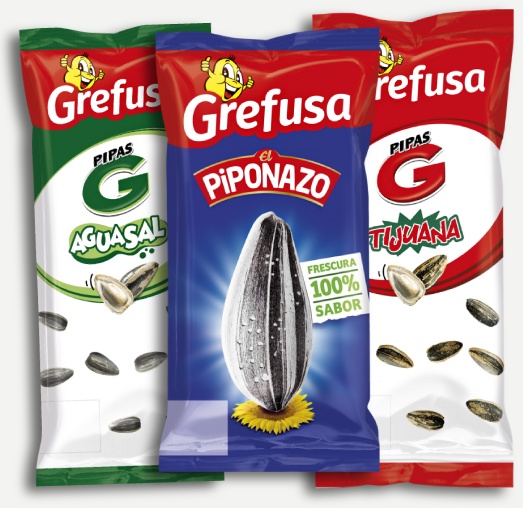 tres bolsas de pipas Grefusa (Piponazo, Pipas G Aguasal y Pipas G Tijuana)