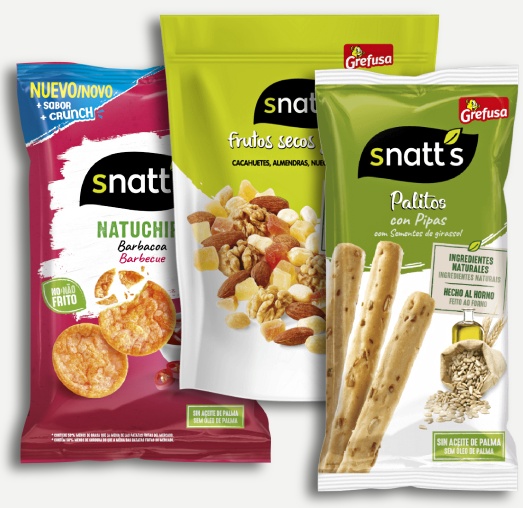 tres bolsas de snacks ‘Snatt’s’ (Natuchips, palitos y frutos secos) 